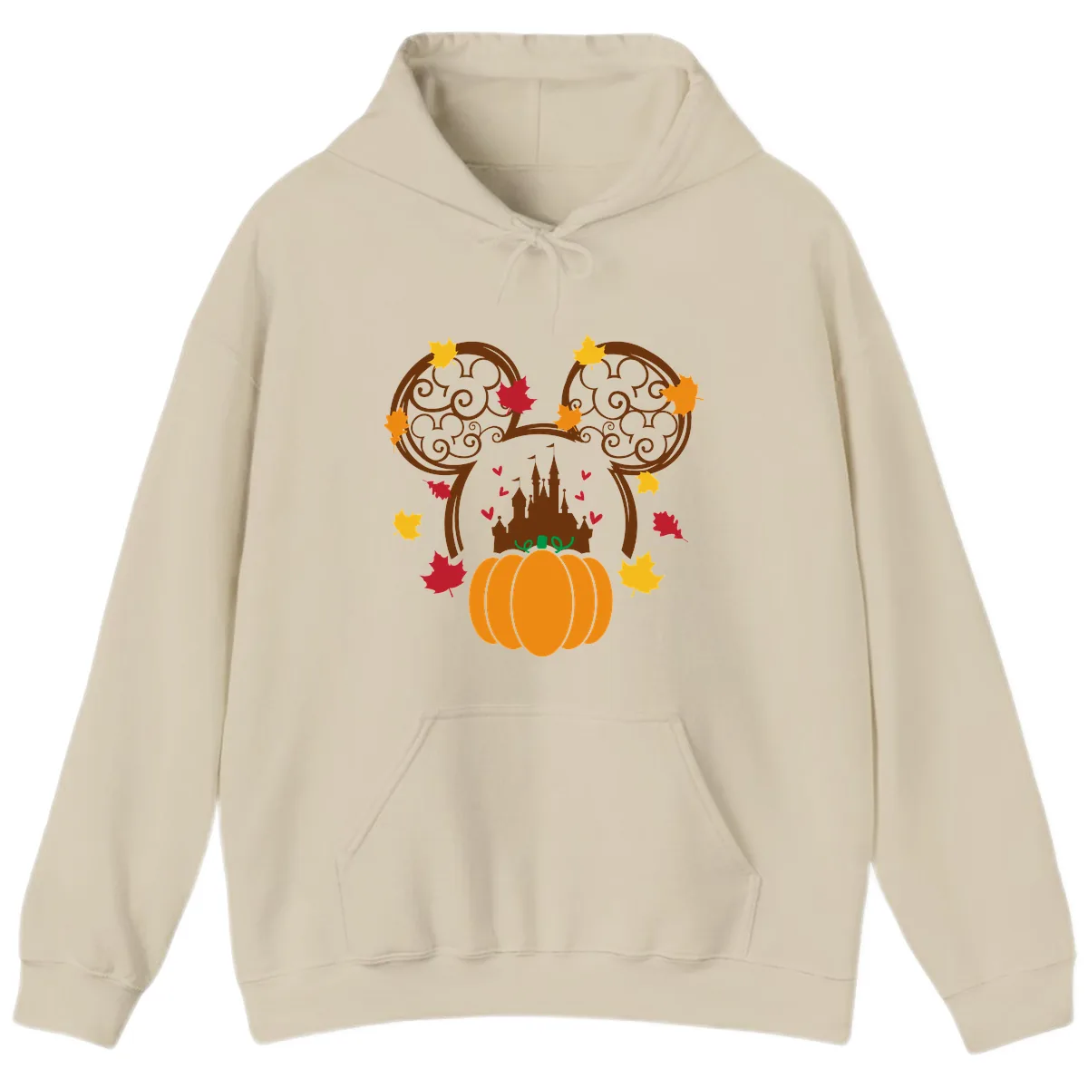 Mickey Pumpkin Castle Fall Design Hoodie in Sand