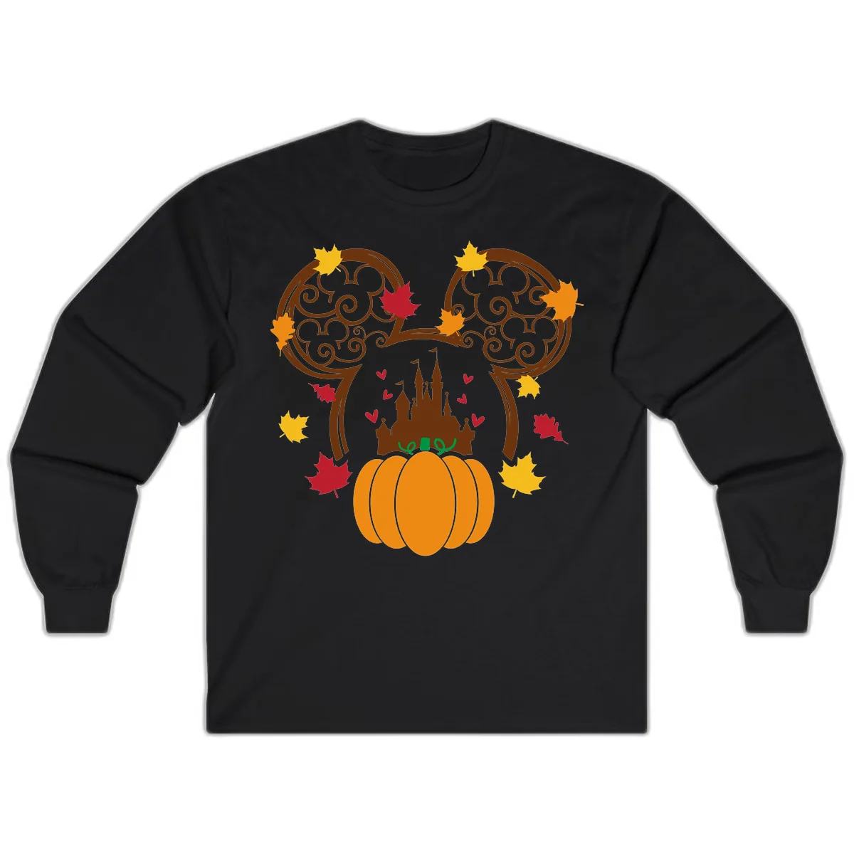 Mickey Pumpkin Castle Fall Design Long Sleeve in Black