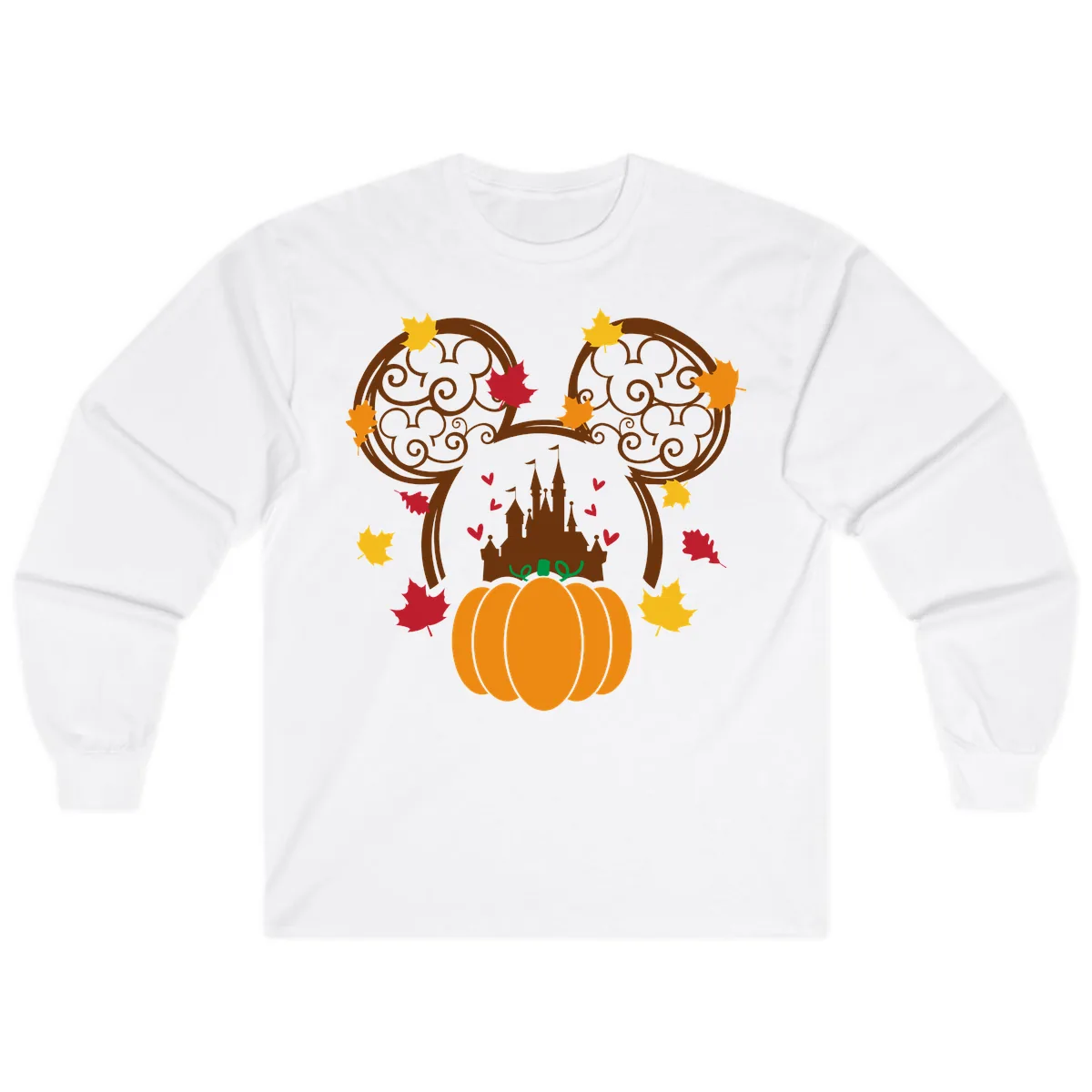 Mickey Pumpkin Castle Fall Design Long Sleeve in White
