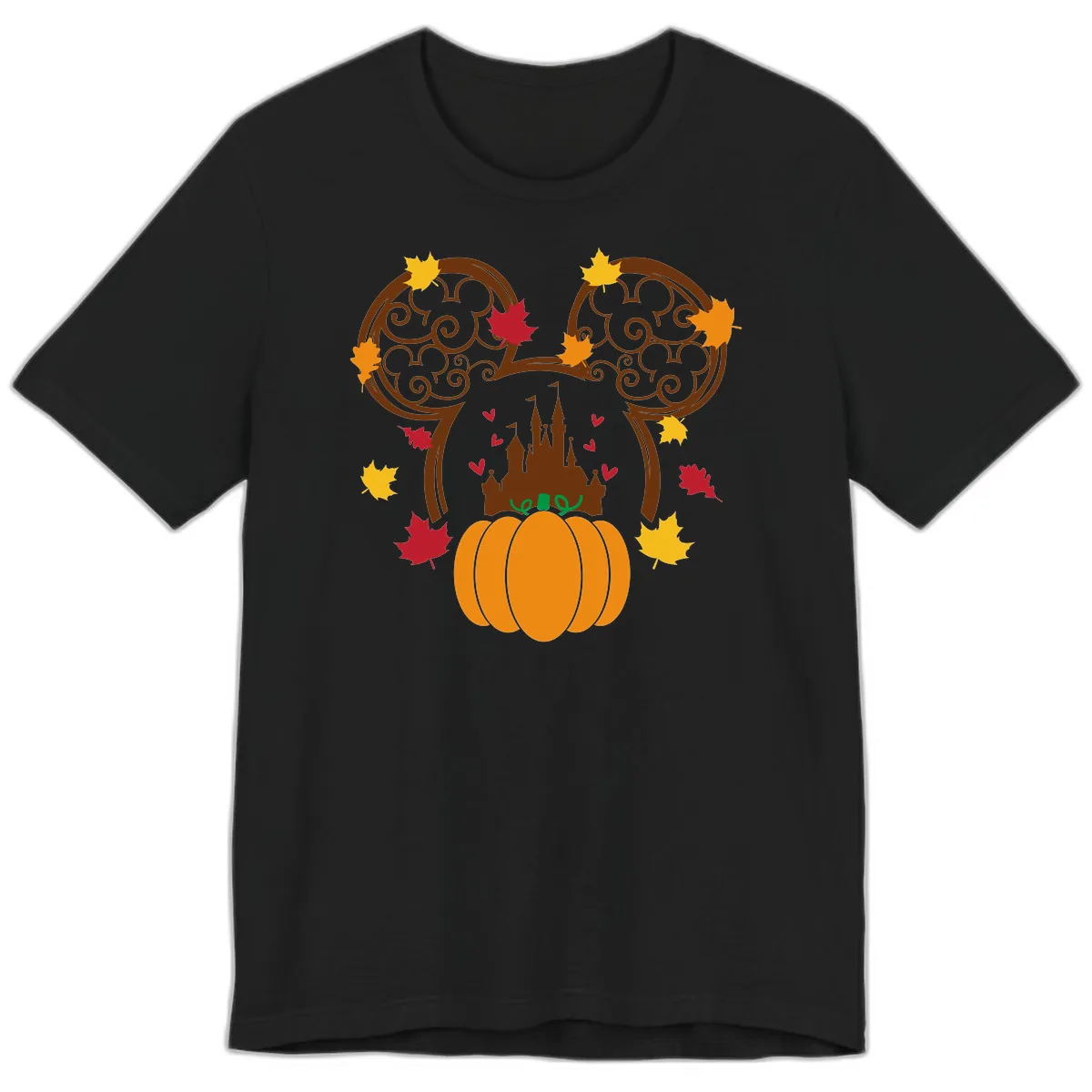 Mickey Pumpkin Castle Fall Design Premium T-Shirt in Black