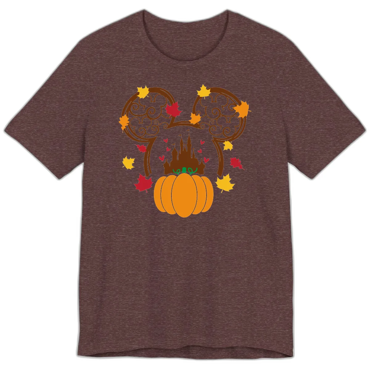 Mickey Pumpkin Castle Fall Design Premium T-Shirt in Heather Maroon