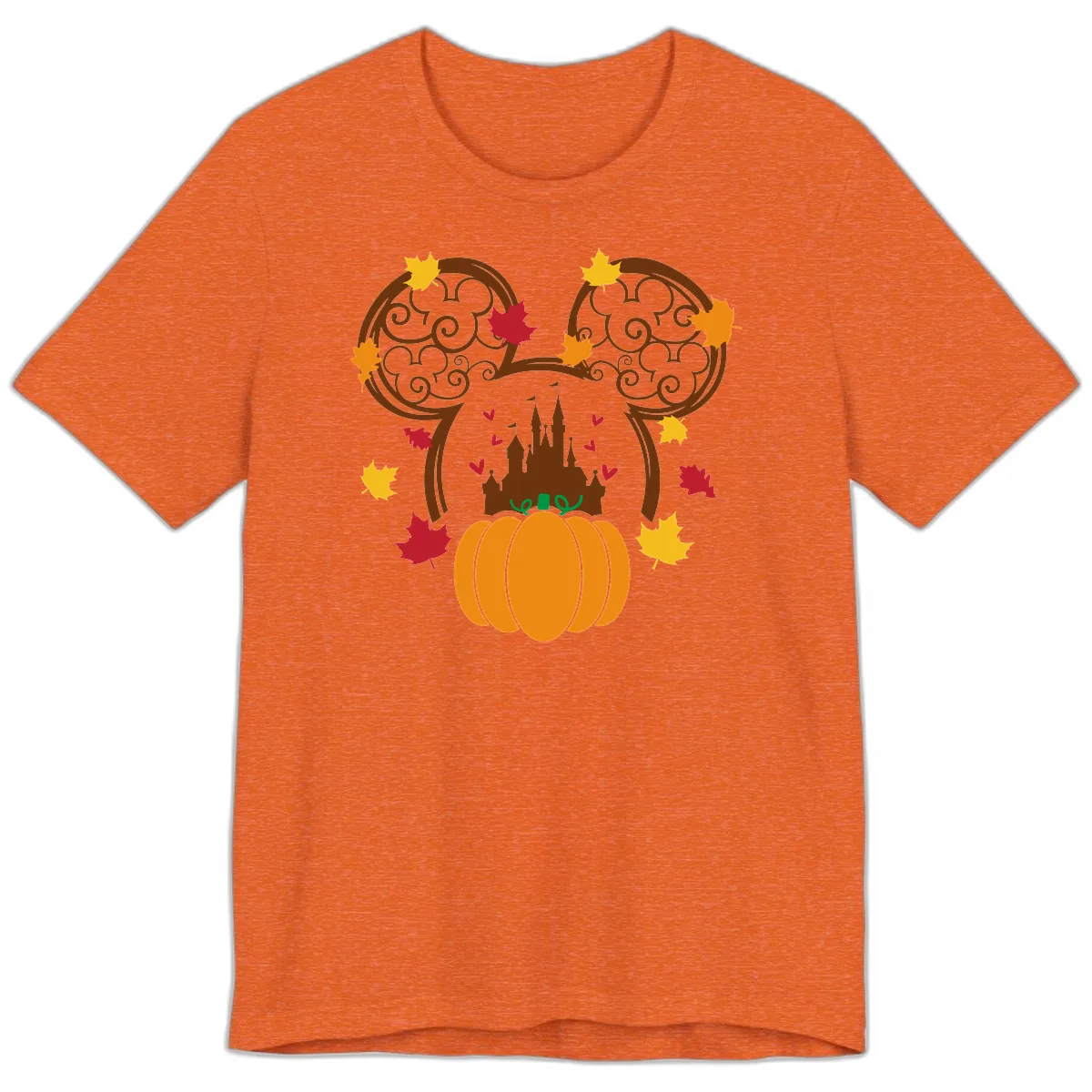 Mickey Pumpkin Castle Fall Design Premium T-Shirt in Heather Orange