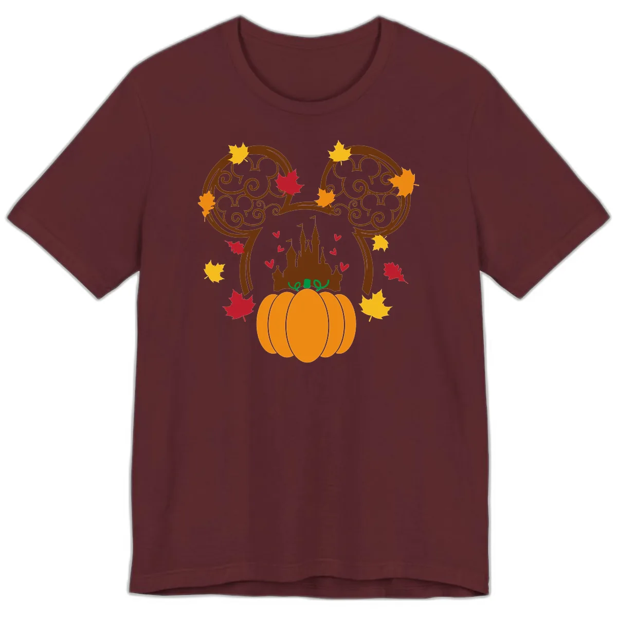 Mickey Pumpkin Castle Fall Design Premium T-Shirt in Maroon
