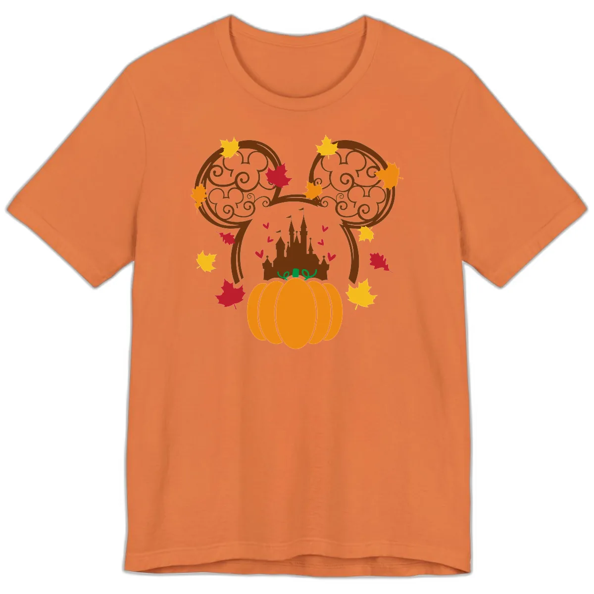 Mickey Pumpkin Castle Fall Design Premium T-Shirt in Burnt Orange
