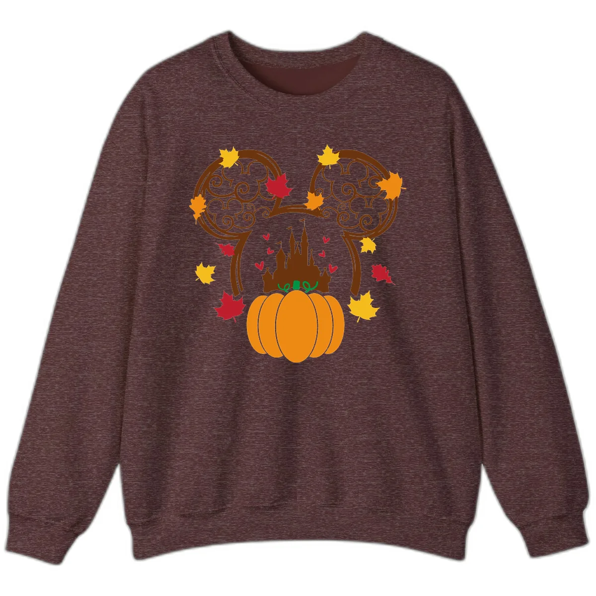 Mickey Pumpkin Castle Fall Design Sweatshirt in Heather Sport Dark Maroon