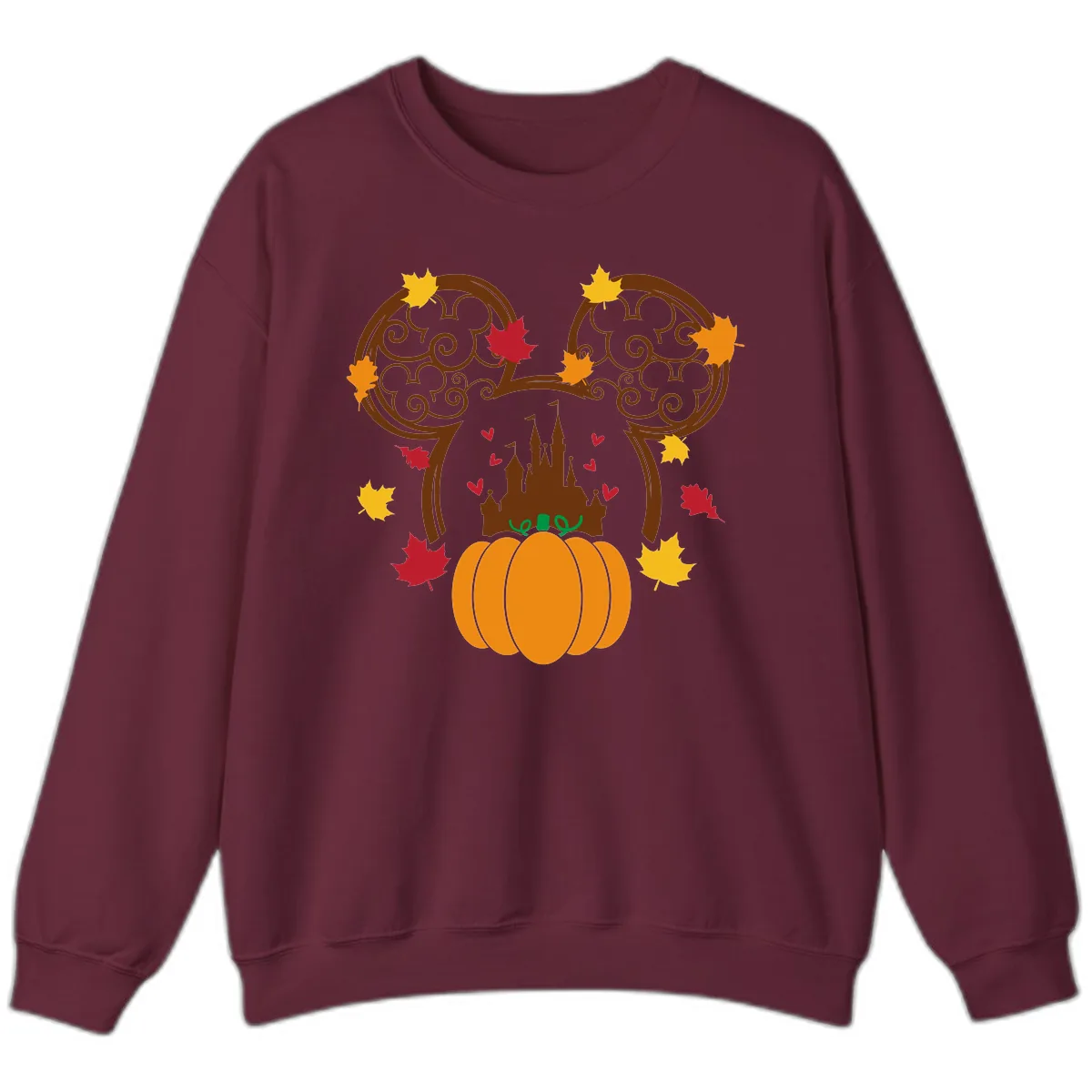 Mickey Pumpkin Castle Fall Design Sweatshirt in Maroon