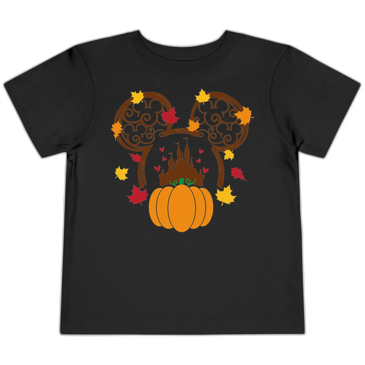 Mickey Pumpkin Castle Fall Design Toddler T-Shirt in Black