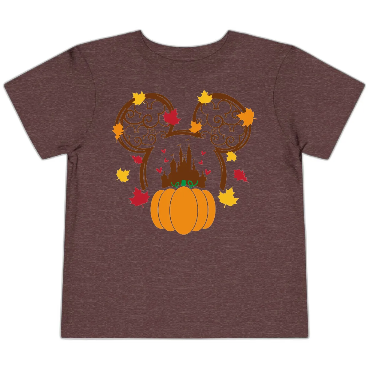 Mickey Pumpkin Castle Fall Design Toddler T-Shirt in Heather Maroon