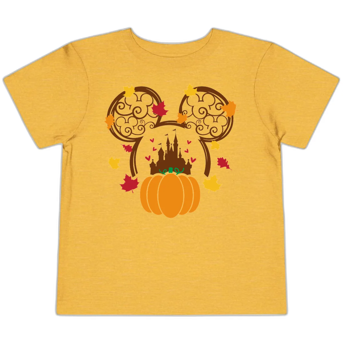 Mickey Pumpkin Castle Fall Design Toddler T-Shirt in Heather Yellow Gold