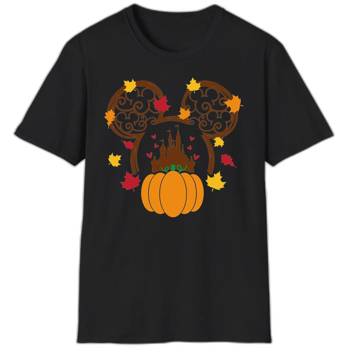 Mickey Pumpkin Castle Fall Design T-Shirt in Black