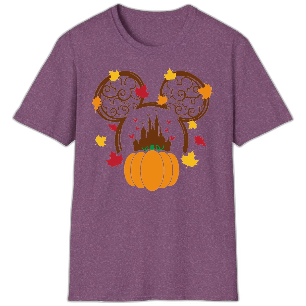Mickey Pumpkin Castle Fall Design T-Shirt in Heather Maroon