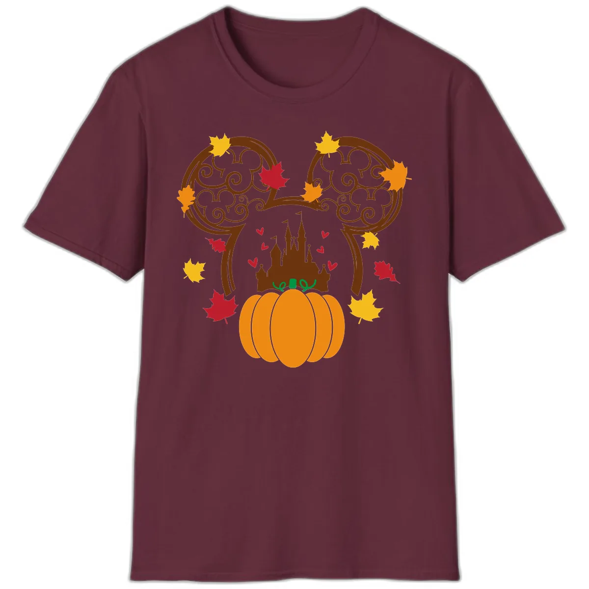 Mickey Pumpkin Castle Fall Design T-Shirt in Maroon