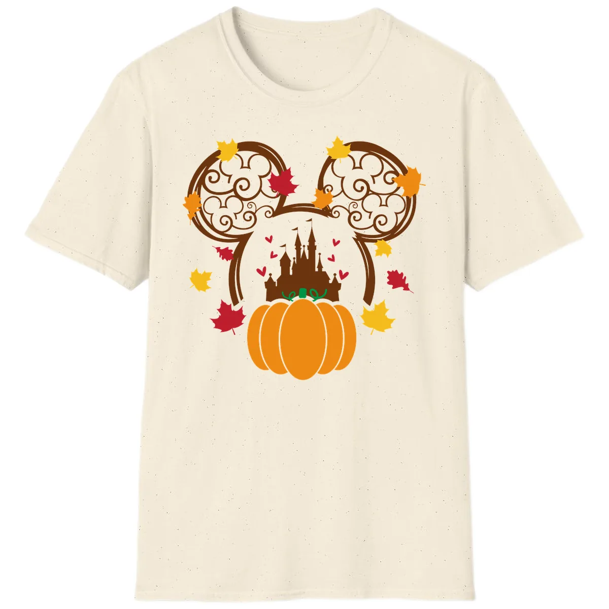 Mickey Pumpkin Castle Fall Design T-Shirt in Natural