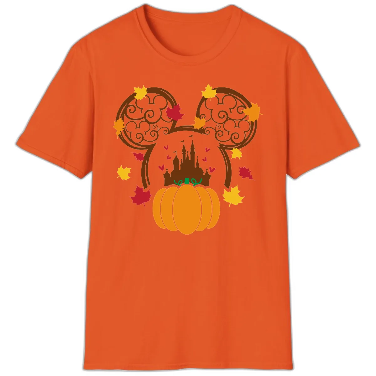 Mickey Pumpkin Castle Fall Design T-Shirt in Orange