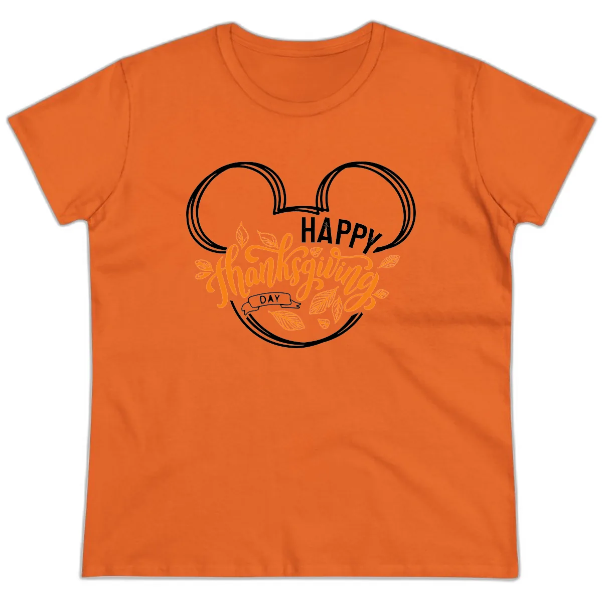 Mickey Ears Thanksgiving Day Celebration Ladies Tee in Orange