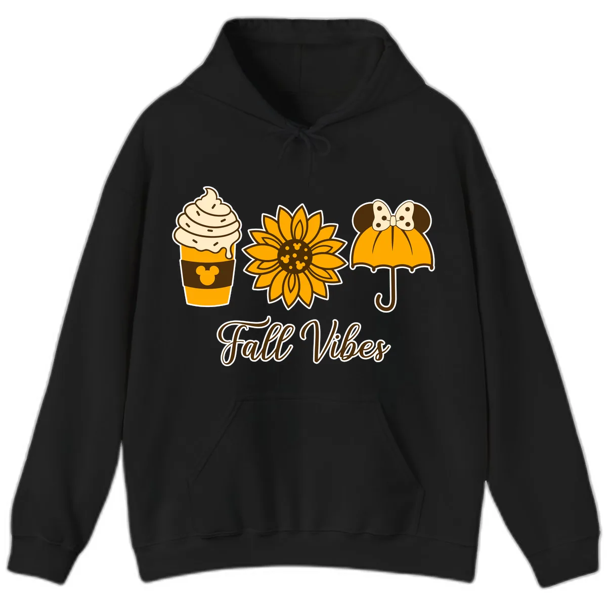 Fall Vibes Coffee And Sunflower Hoodie in Black