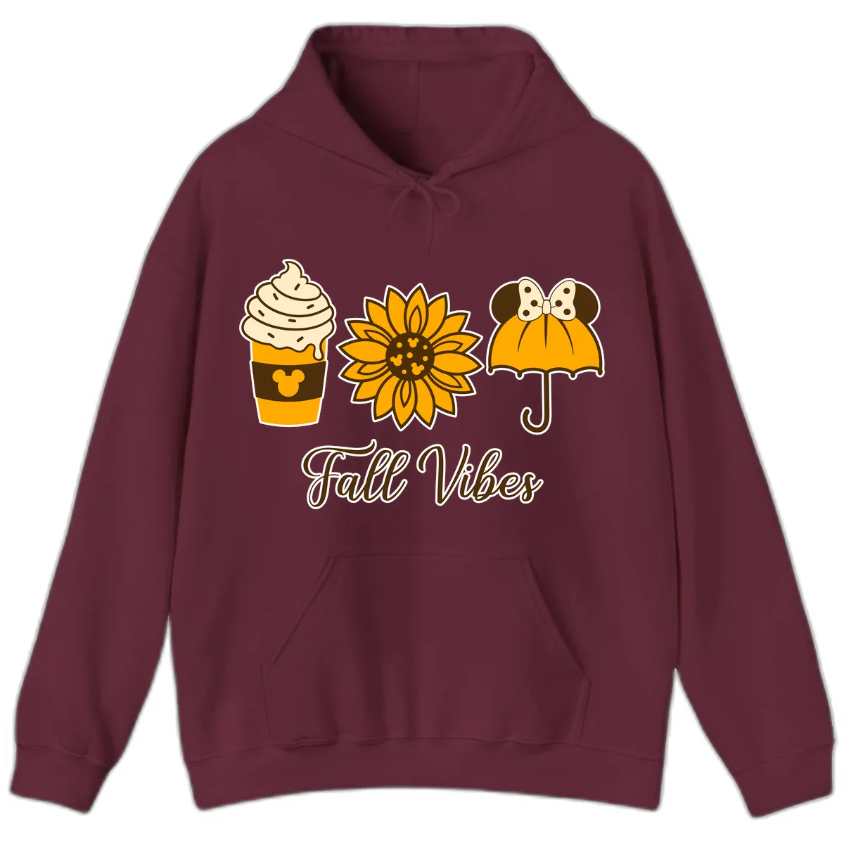 Fall Vibes Coffee And Sunflower Hoodie in Maroon