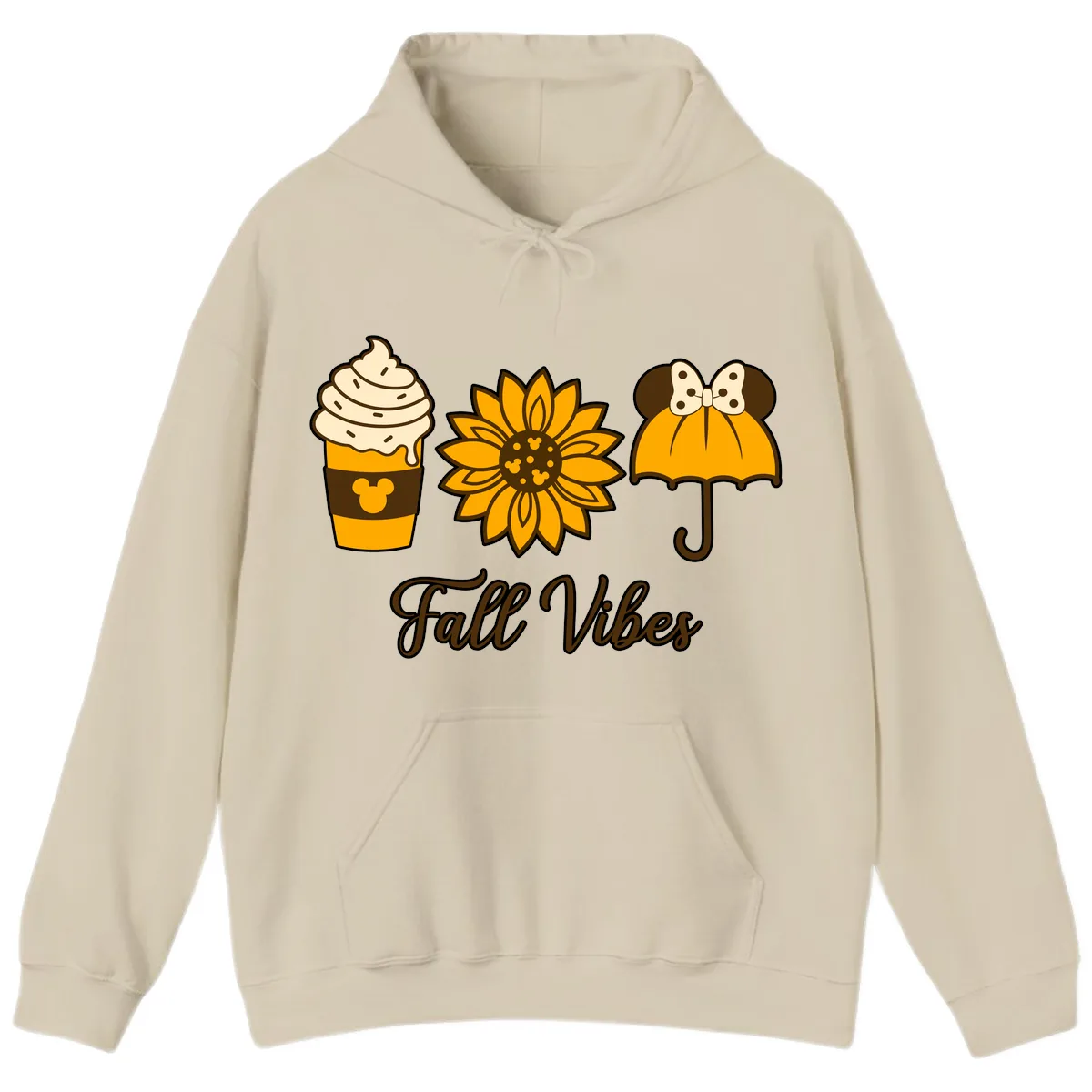Fall Vibes Coffee And Sunflower Hoodie in Sand