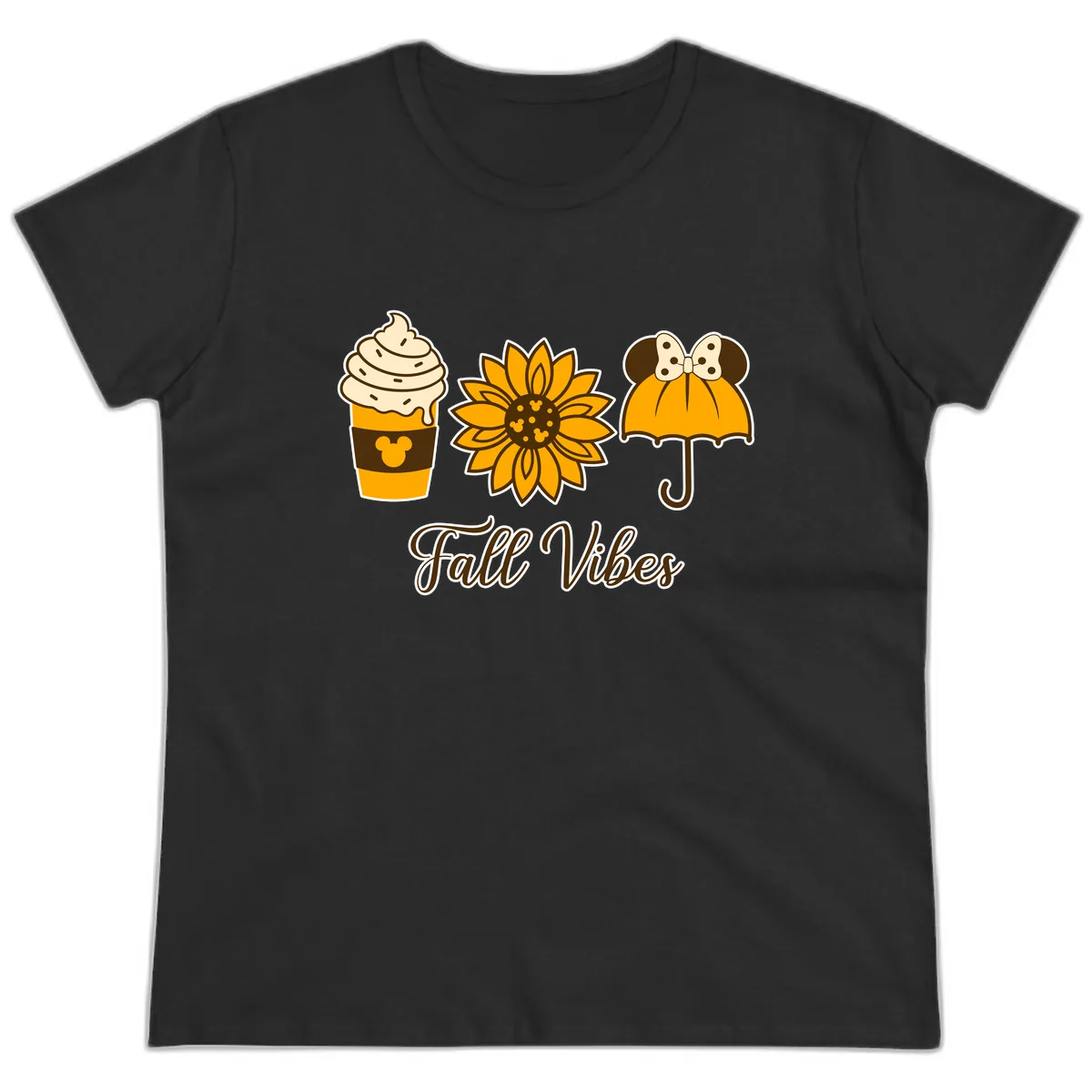 Fall Vibes Coffee And Sunflower Ladies Tee in Black