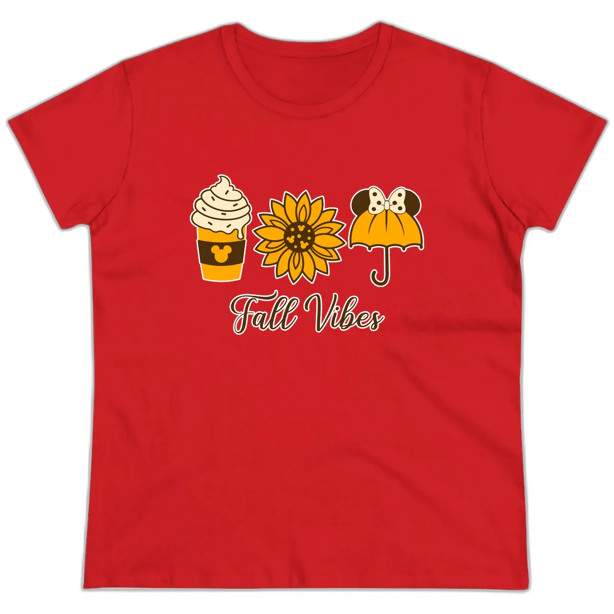 Fall Vibes Coffee And Sunflower Ladies Tee in Red