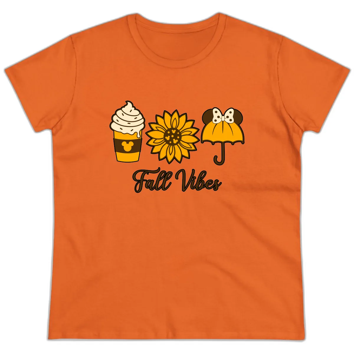 Fall Vibes Coffee And Sunflower Ladies Tee in Orange