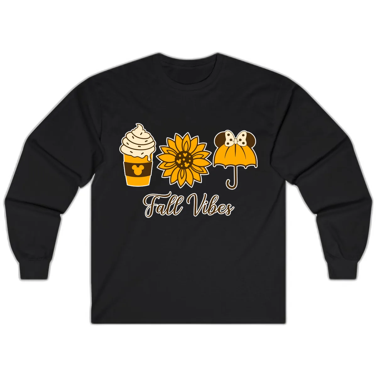 Fall Vibes Coffee And Sunflower Long Sleeve in Black