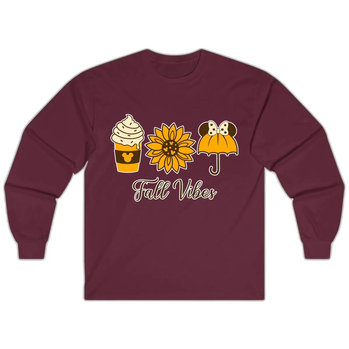 Fall Vibes Coffee And Sunflower Long Sleeve in Maroon