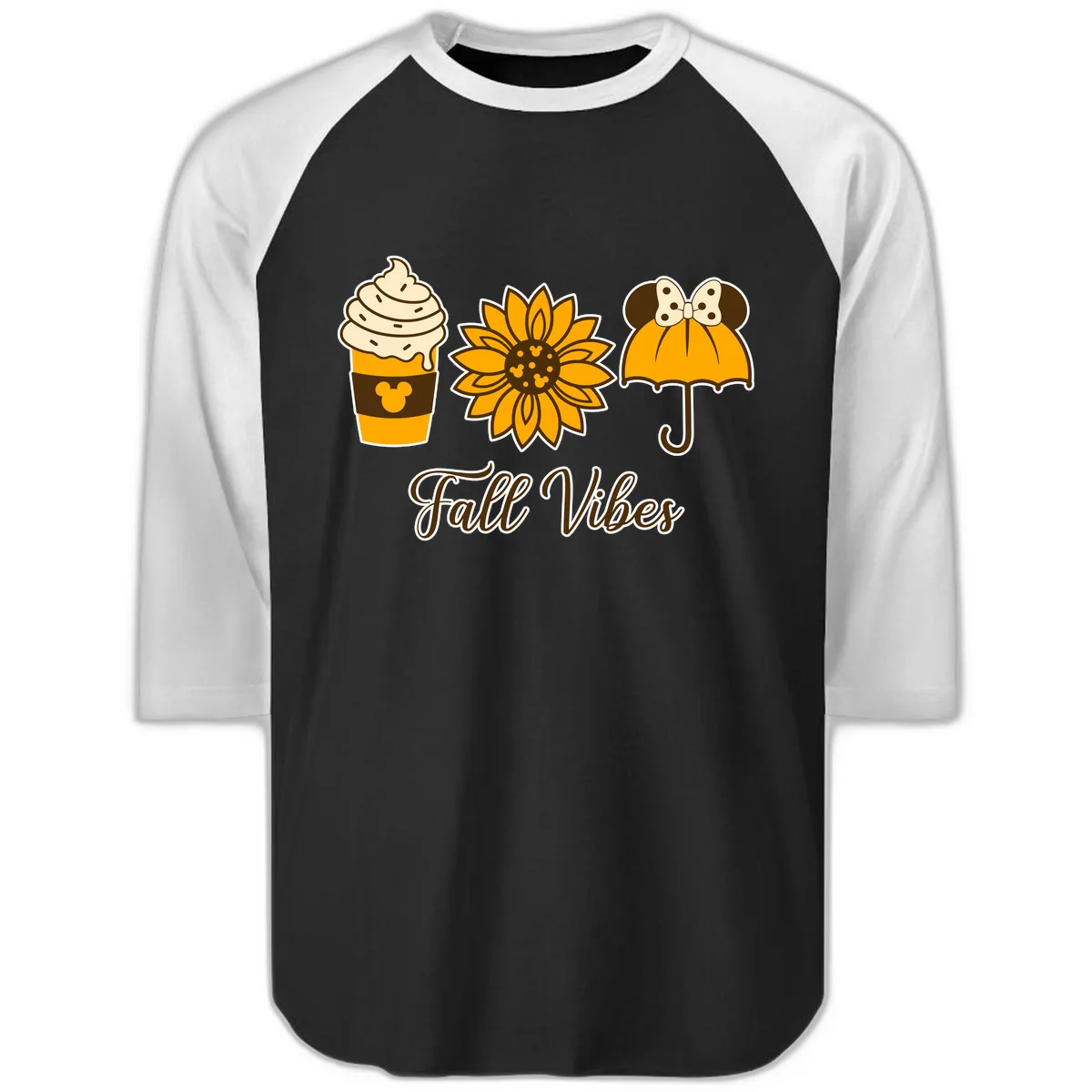 Fall Vibes Coffee And Sunflower Raglan 3/4 in Black White