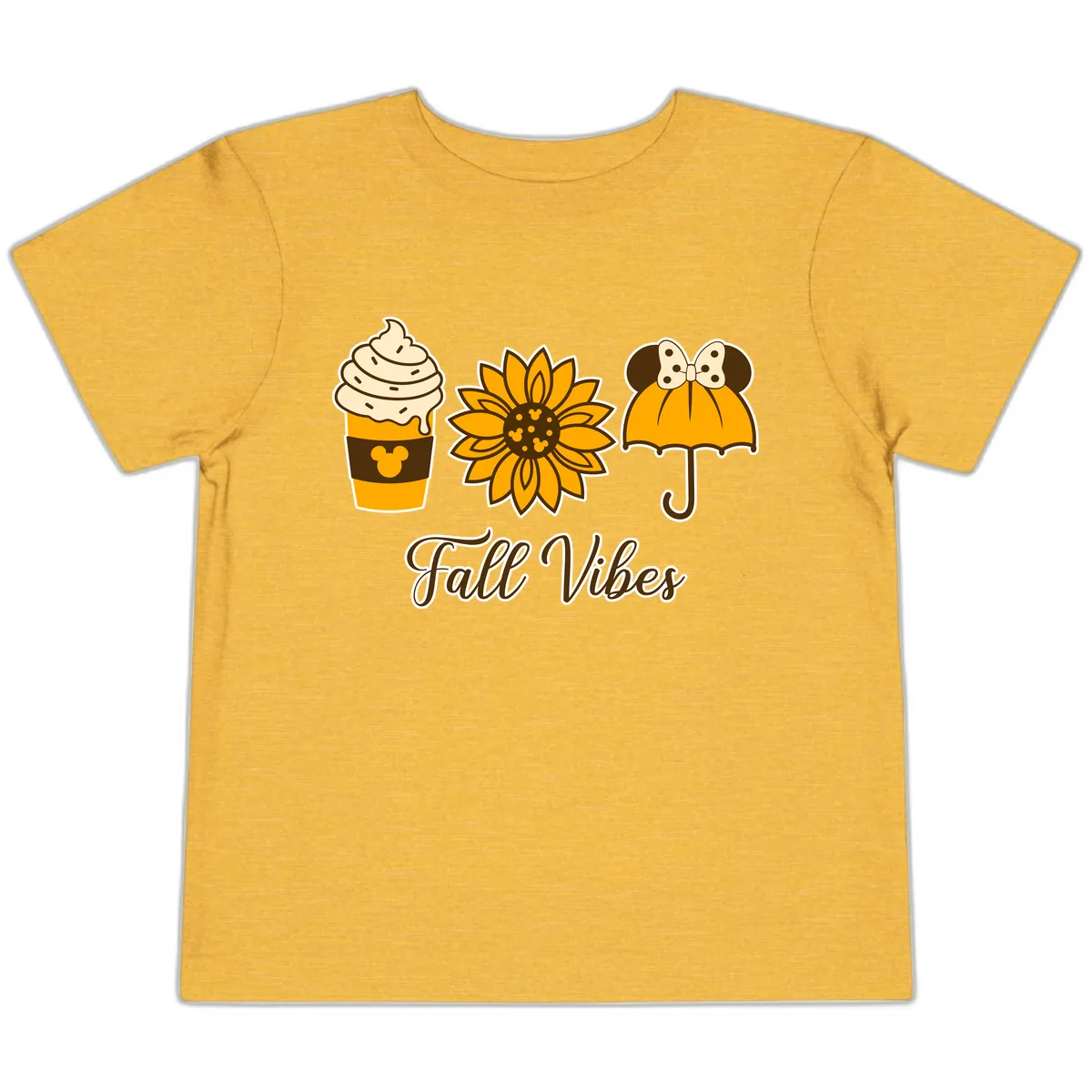 Fall Vibes Coffee And Sunflower Toddler T-Shirt in Heather Yellow Gold