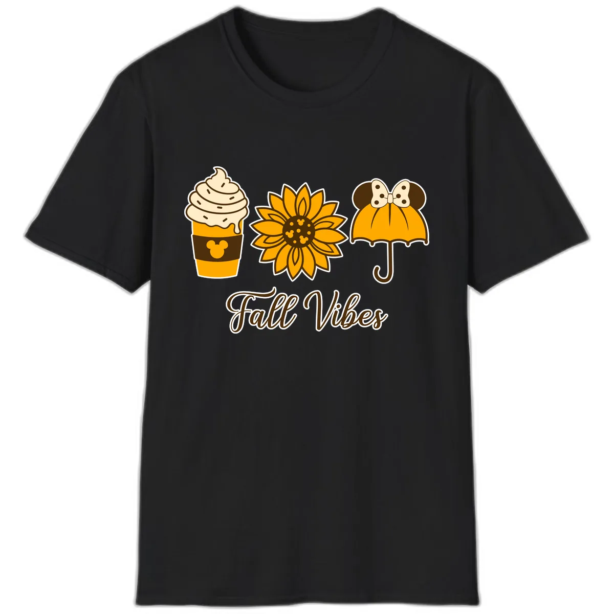 Fall Vibes Coffee And Sunflower T-Shirt in Black