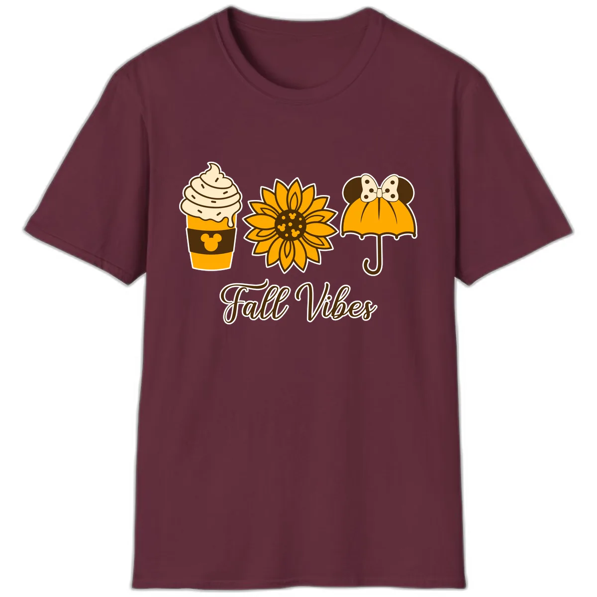 Fall Vibes Coffee And Sunflower T-Shirt in Maroon
