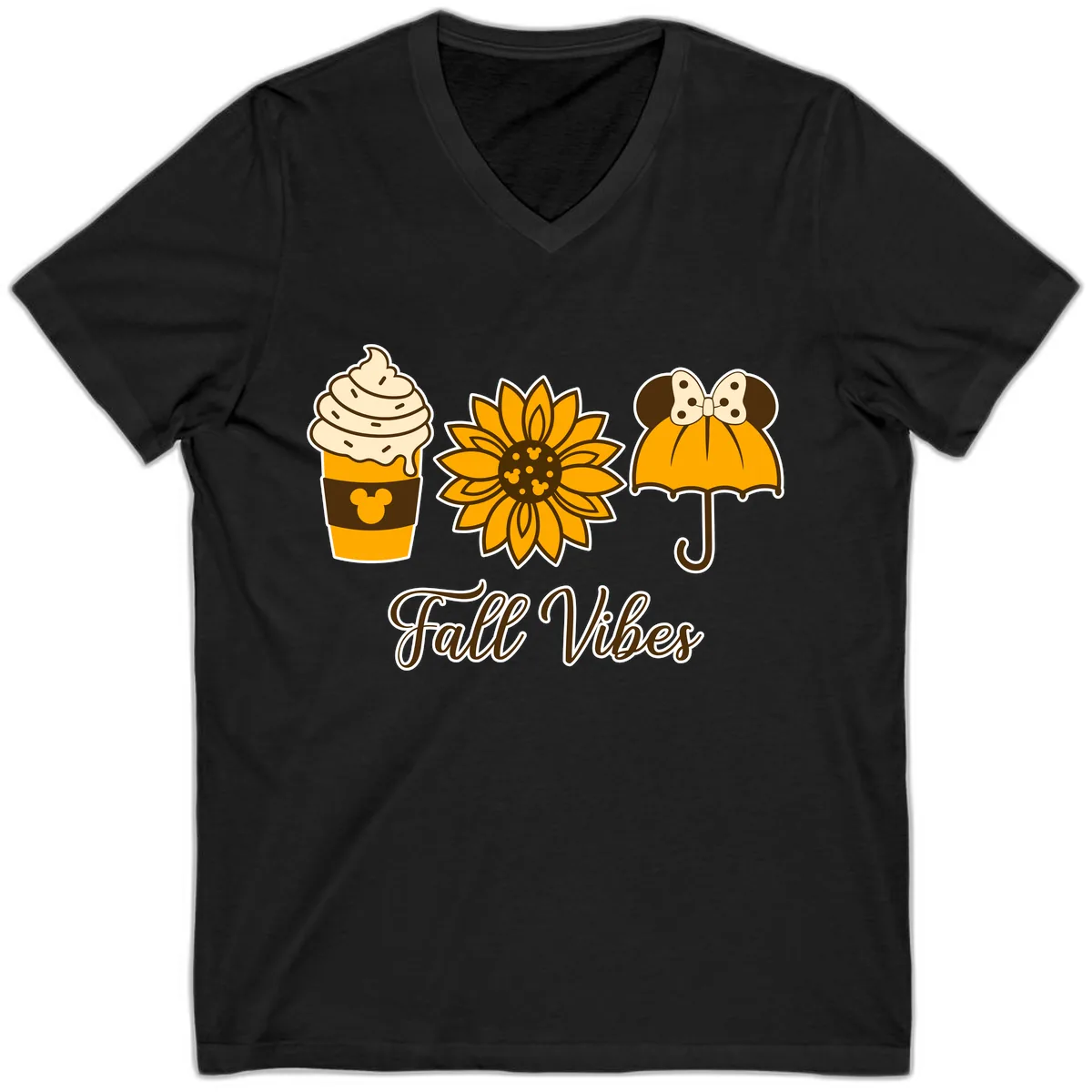 Fall Vibes Coffee And Sunflower V-Neck in Black