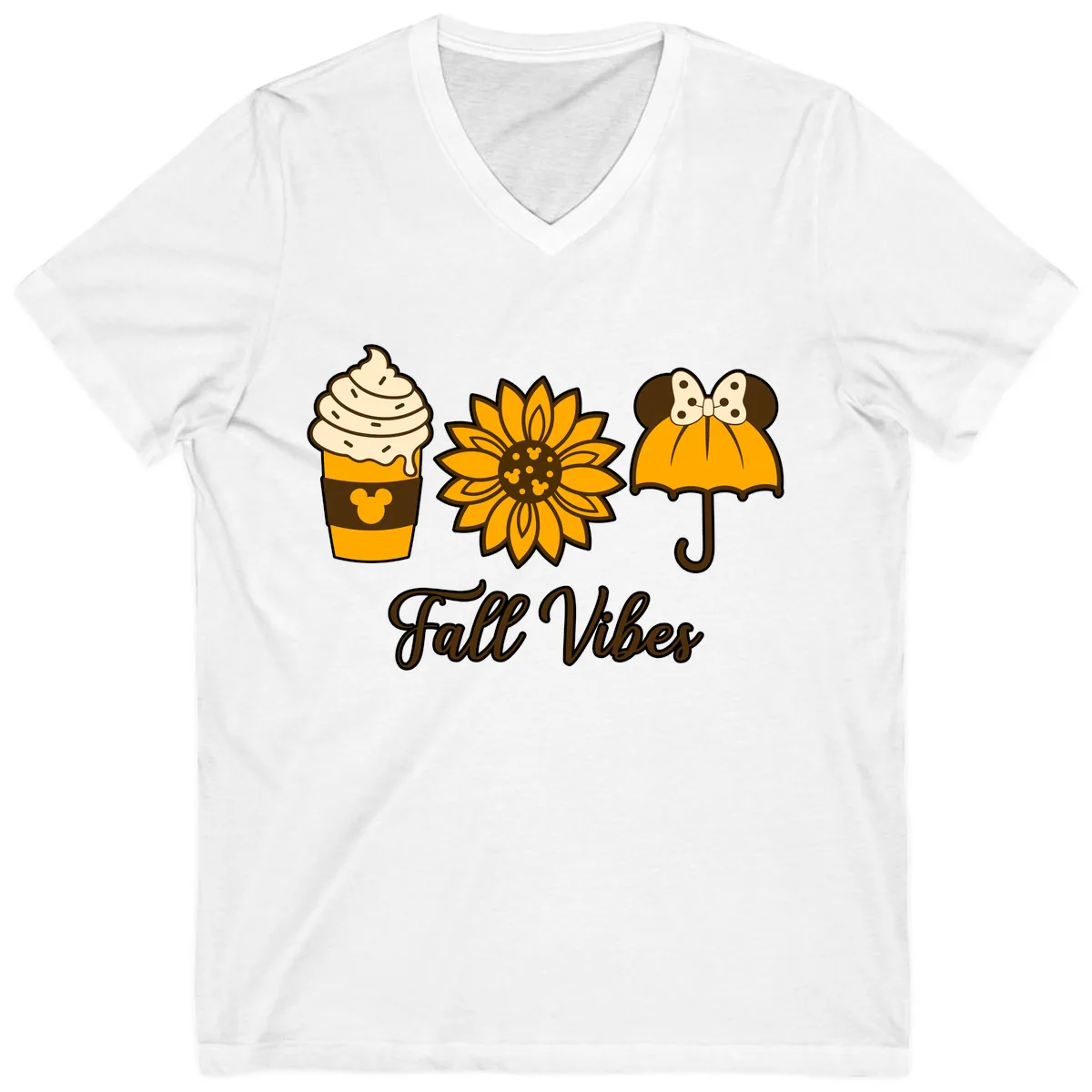 Fall Vibes Coffee And Sunflower V-Neck in White