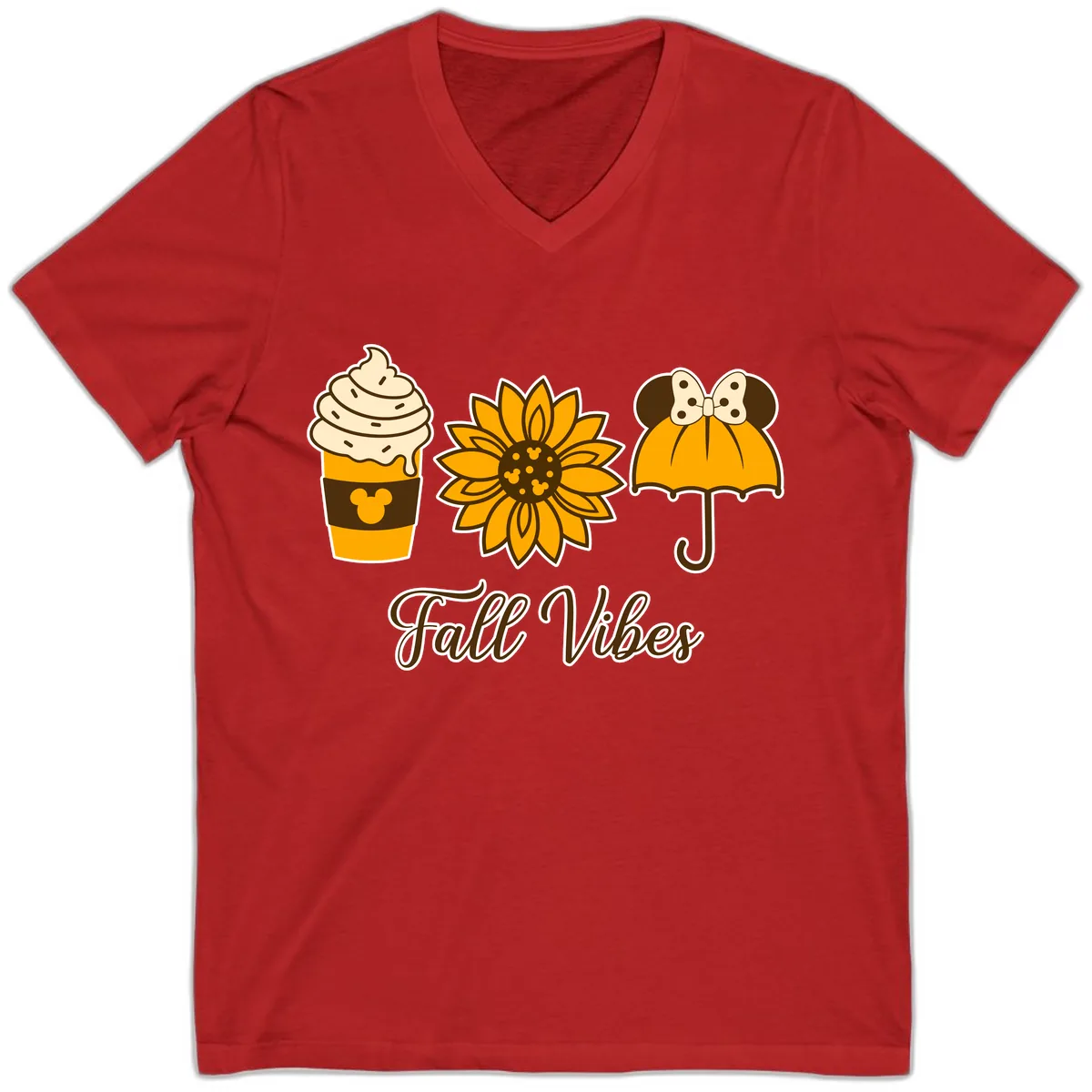 Fall Vibes Coffee And Sunflower V-Neck in Red