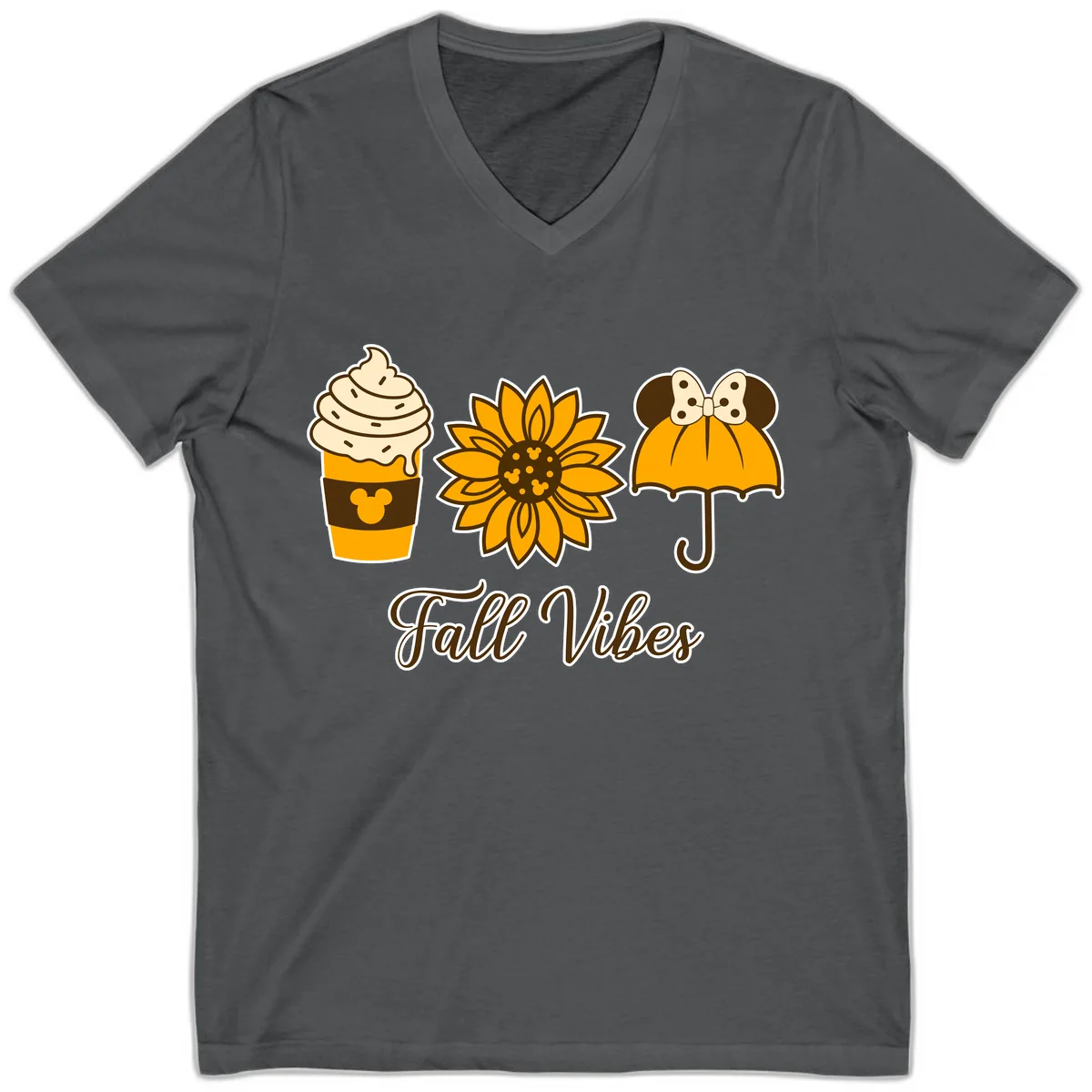 Fall Vibes Coffee And Sunflower V-Neck in Asphalt