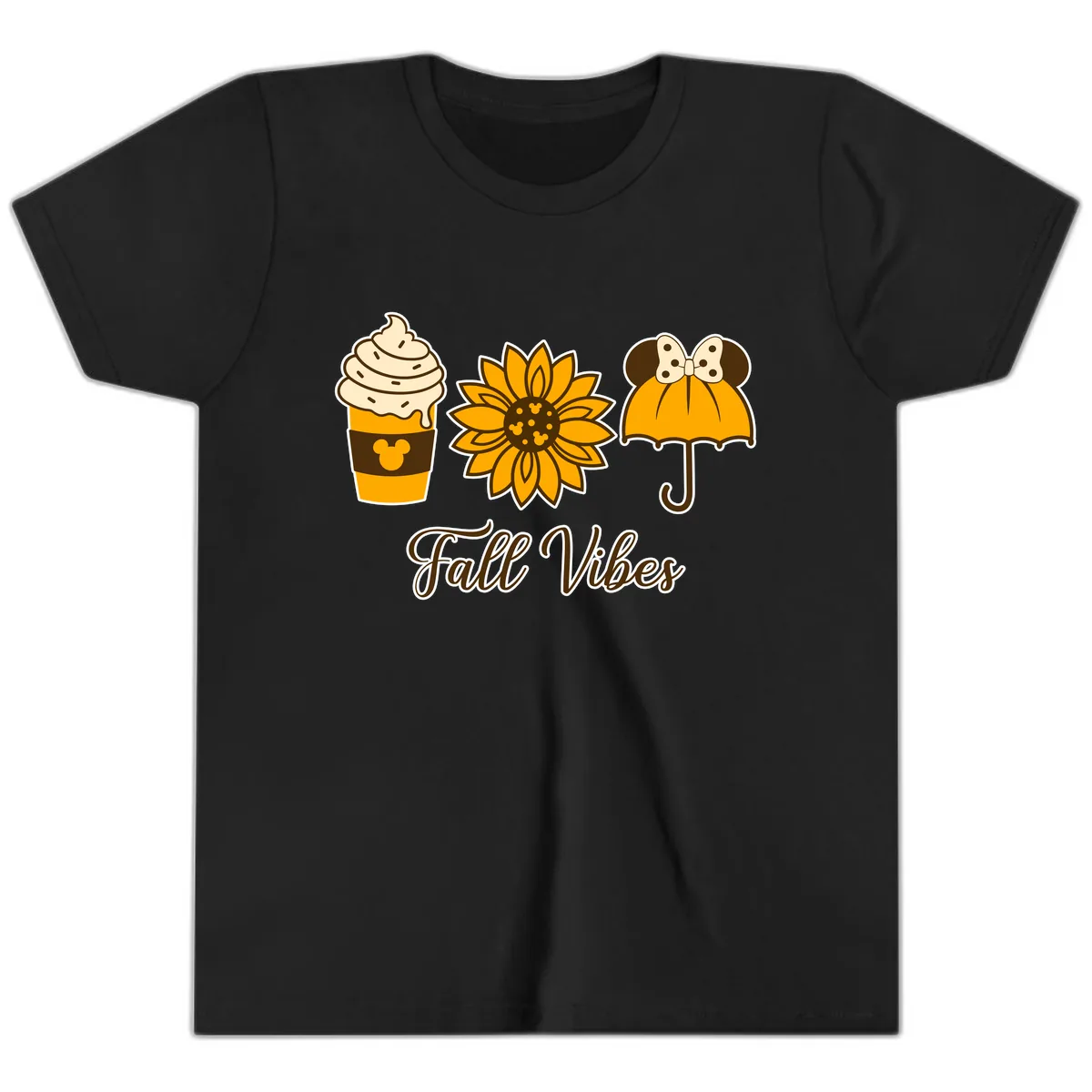 Fall Vibes Coffee And Sunflower Youth T-Shirt in Black