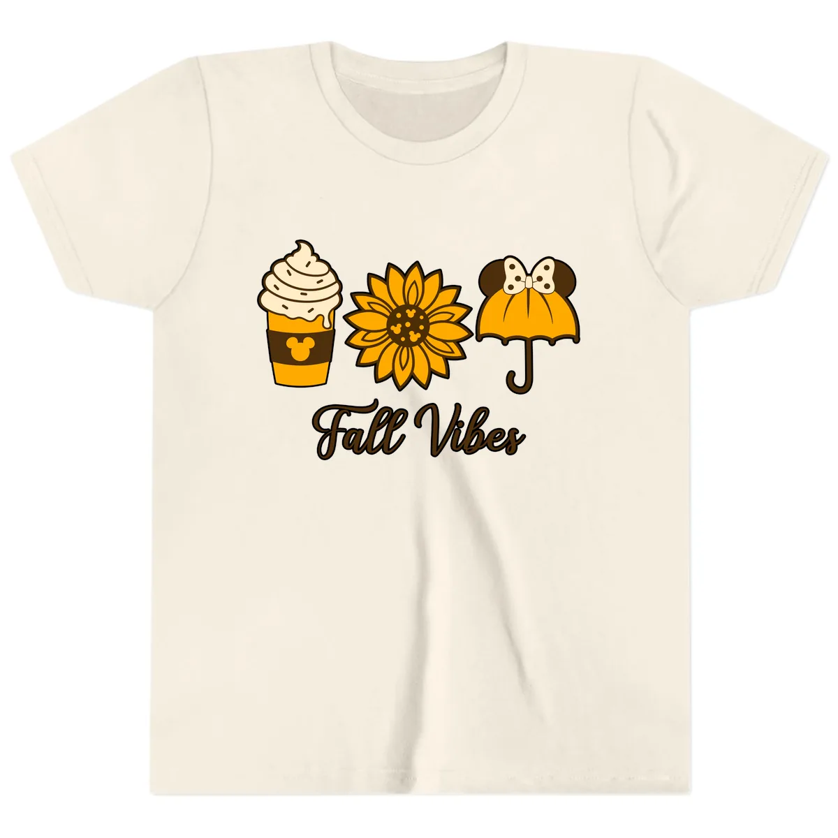 Fall Vibes Coffee And Sunflower Youth T-Shirt in Natural