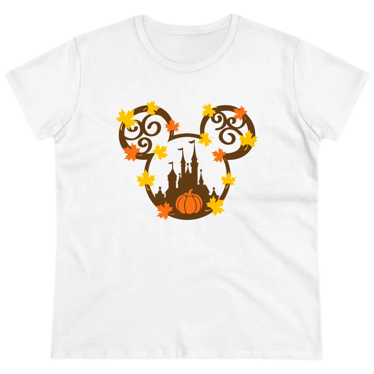 Mickey Autumn Castle Thanksgiving Ladies Tee in White