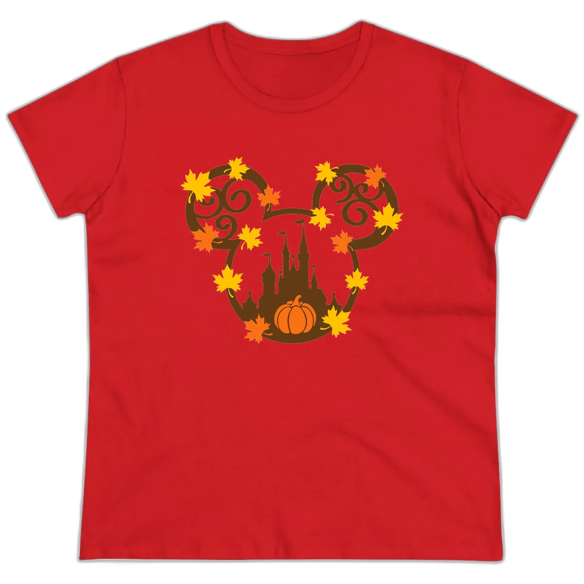 Mickey Autumn Castle Thanksgiving Ladies Tee in Red