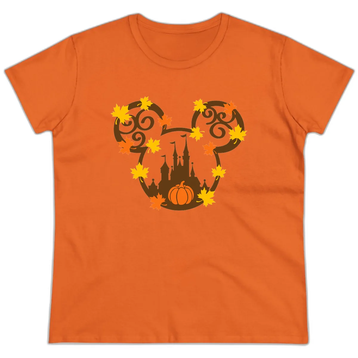 Mickey Autumn Castle Thanksgiving Ladies Tee in Orange