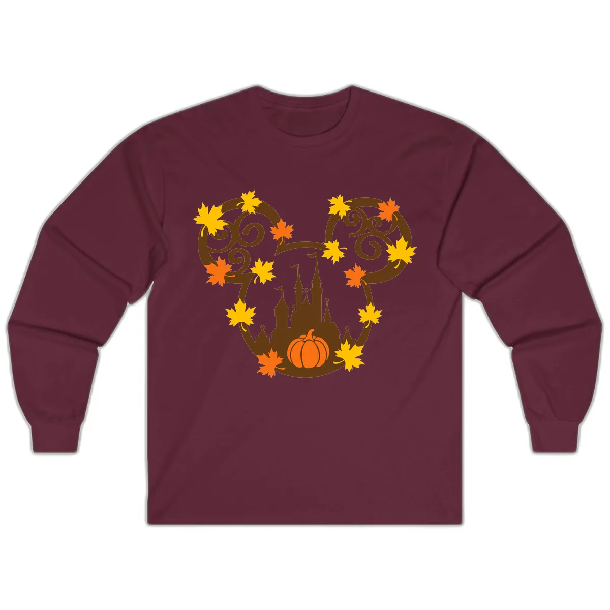 Mickey Autumn Castle Thanksgiving Long Sleeve in Maroon