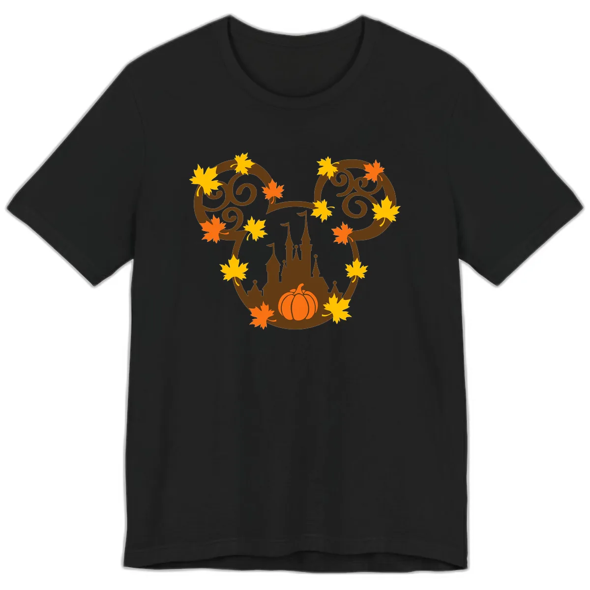 Mickey Autumn Castle Thanksgiving Premium T-Shirt in Black