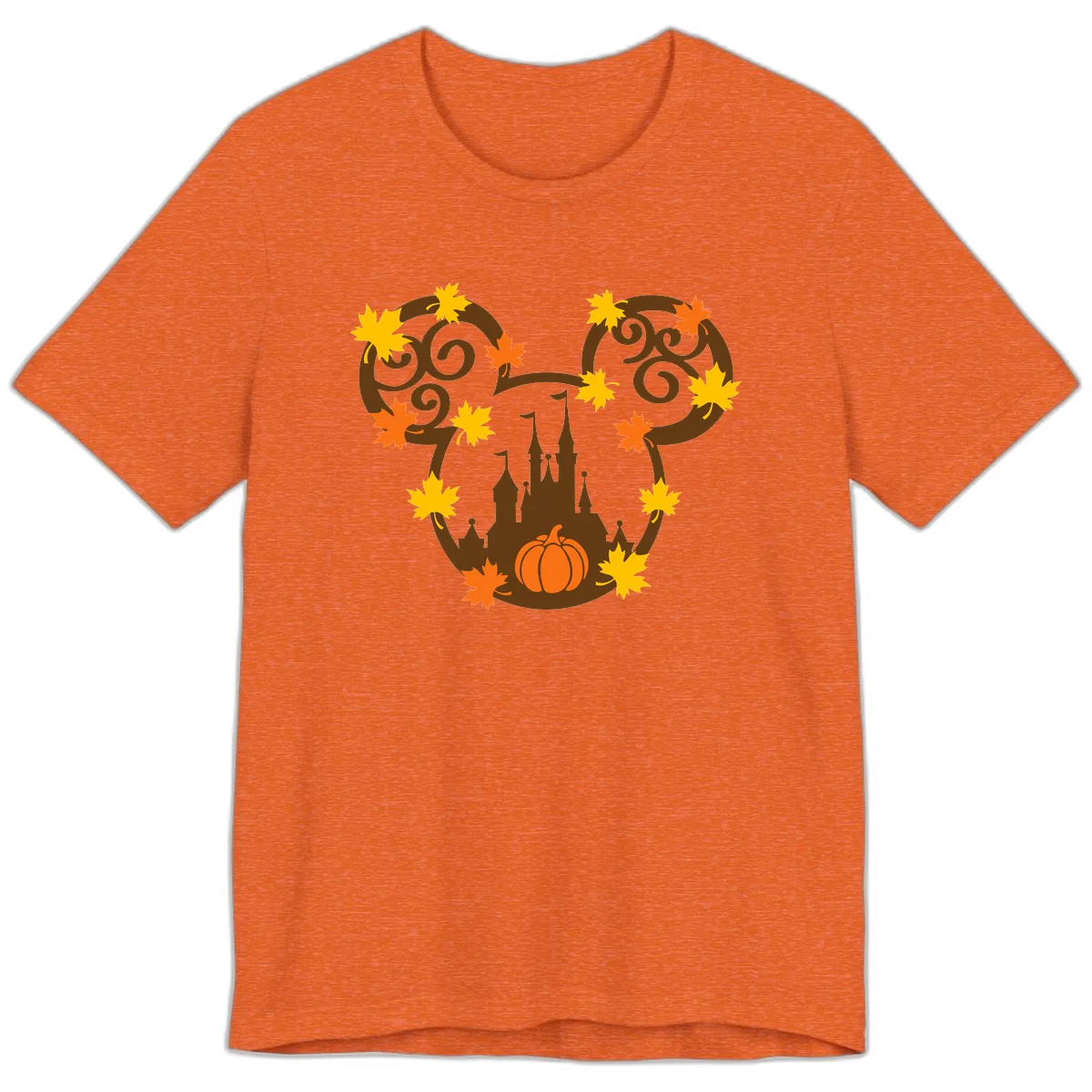 Mickey Autumn Castle Thanksgiving Premium T-Shirt in Heather Orange