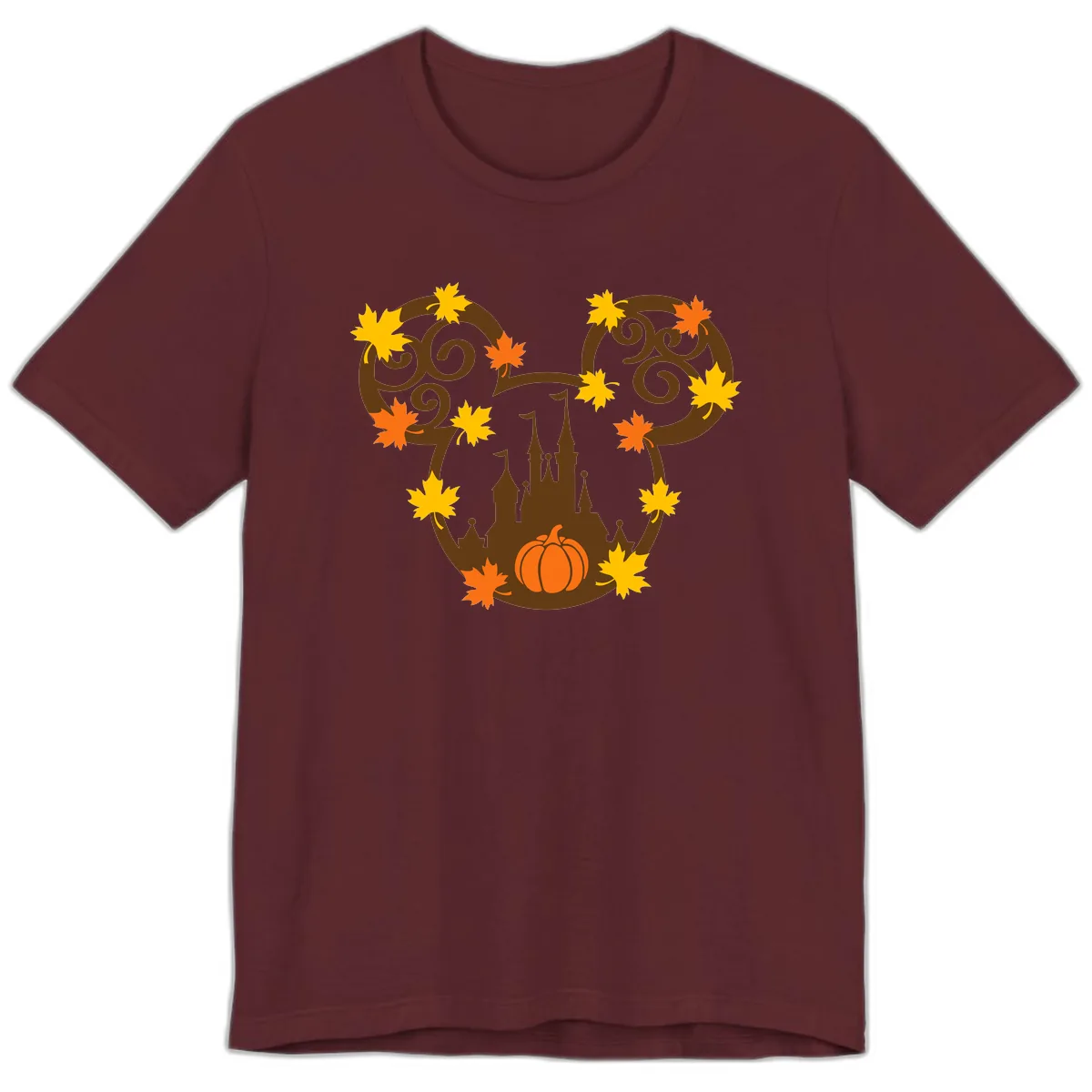 Mickey Autumn Castle Thanksgiving Premium T-Shirt in Maroon