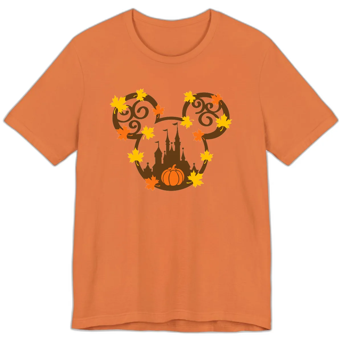 Mickey Autumn Castle Thanksgiving Premium T-Shirt in Burnt Orange