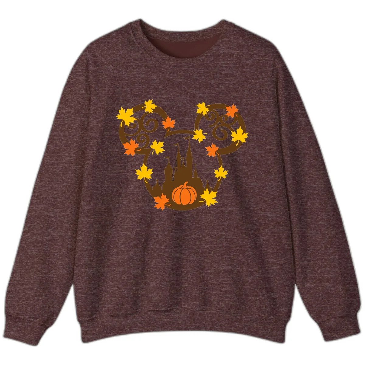 Mickey Autumn Castle Thanksgiving Sweatshirt in Heather Sport Dark Maroon