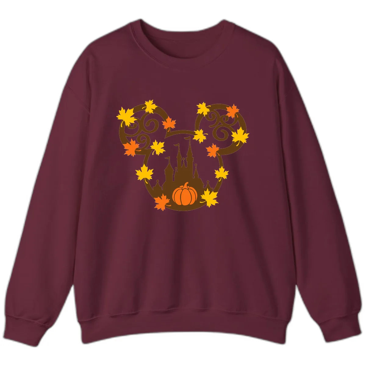 Mickey Autumn Castle Thanksgiving Sweatshirt in Maroon