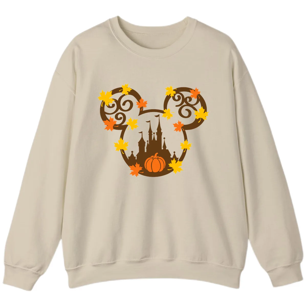 Mickey Autumn Castle Thanksgiving Sweatshirt in Sand