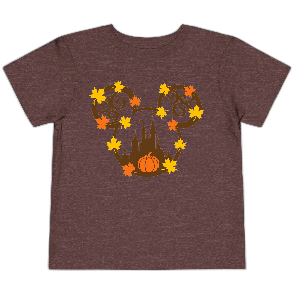Mickey Autumn Castle Thanksgiving Toddler T-Shirt in Heather Maroon