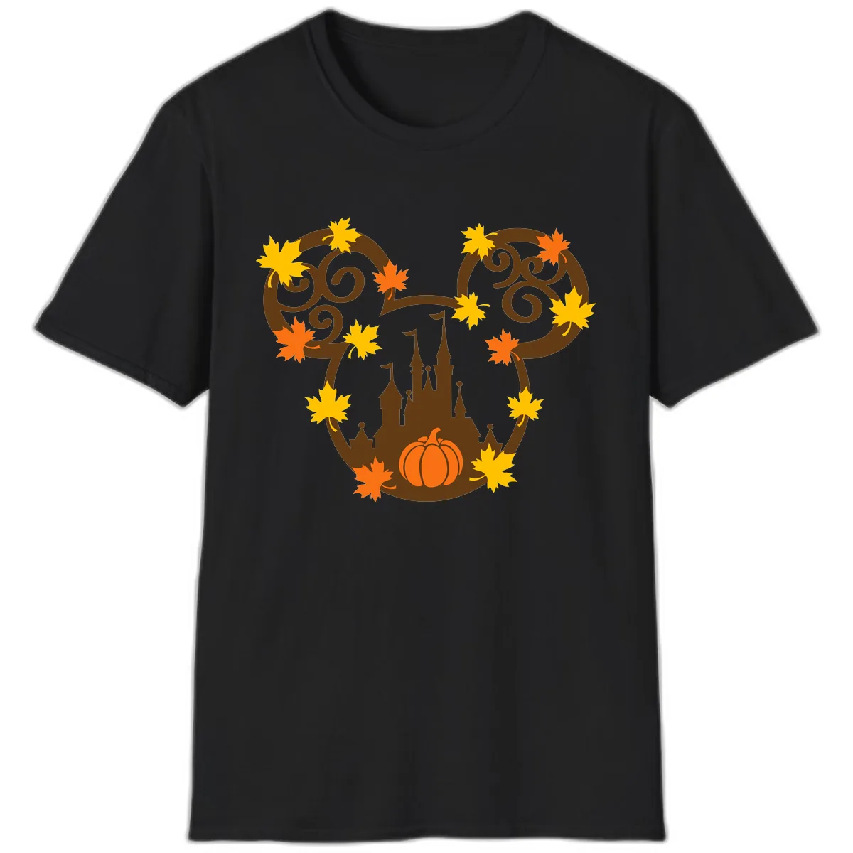 Mickey Autumn Castle Thanksgiving T-Shirt in Black